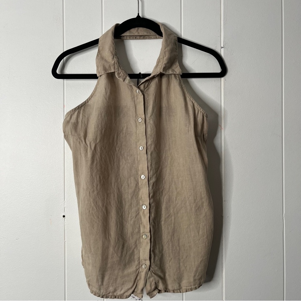 LINO 120% Line Halter Sleeveless Shirt Tan Button-Up Women's Top Women's EU 42